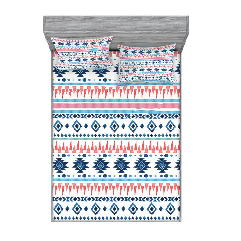 Microfiber Ikat Sheet Set, Queen Sheet Set with Fitted Sheet