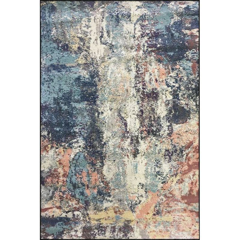 Tapis tissé à motif pastel bleu ciel et motif lavable, Rond 3 pi 4 po