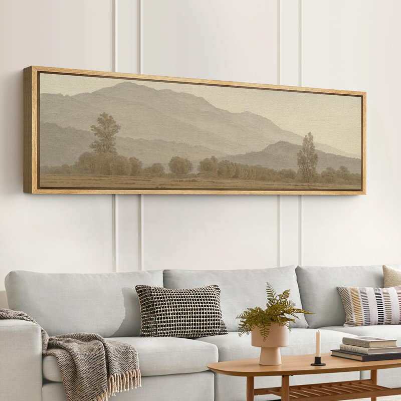 «Misty Mountain Landscape Tranquil Nature Scenery», reproduction d'art sur toile, Naturel, H 20 po x l 60 po