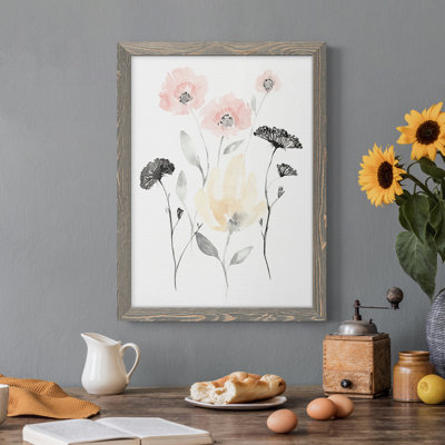 «Blush & Black Wildflowers I», toile encadrée de qualité supérieure - prête à être accrochée