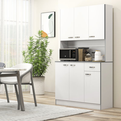 Freestanding Kitchen Cabinet With Server And Storage - White Modern 71 Inches