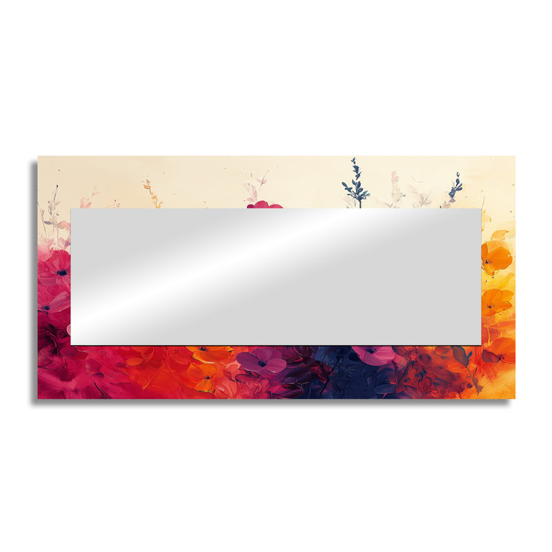 Garden Plants Symphony In Bright Splashes - Floral Decorative Mirror Wall Art - Printed On Metal, 28" x 55"