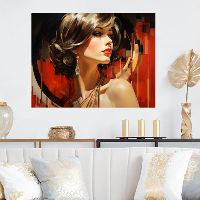Red Allure Glam Portrait de femme I - art en métal tendance