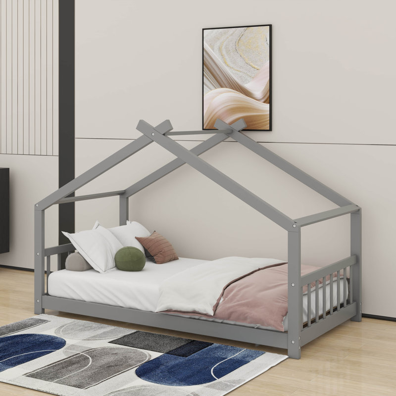 Lit double en bois, Gris, 53.9'' H X 56.3'' W X 80.7'' L
