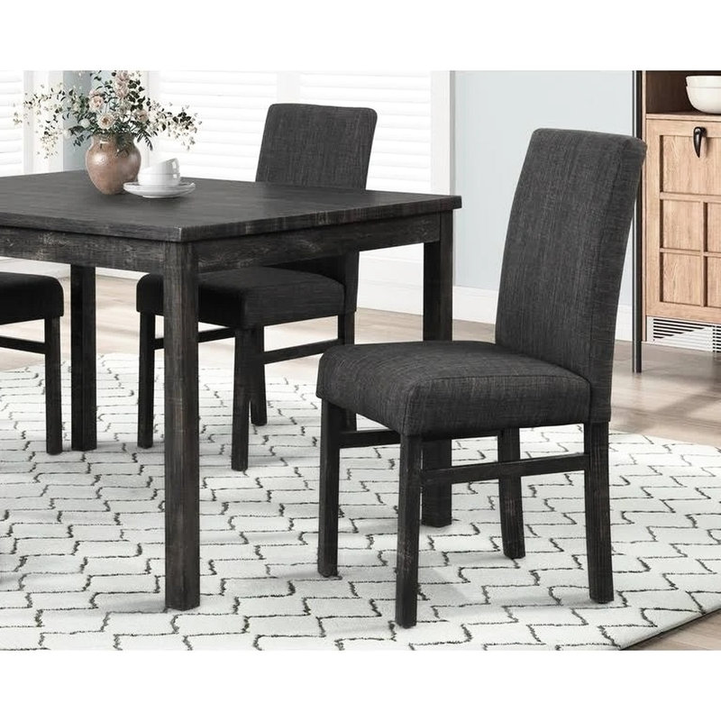 Table de salle à manger 48 pouces en bois avec 4 chaises d'appoint rembourrées, gris anthracite, style transitionnel, bois franc d'ingénierie, sièges 5 pièces: table rectangulaire de 48 po, dossier uni en mélange de lin