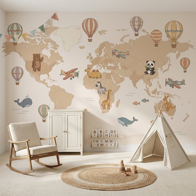 Papier peint carte du monde, Non tissé, 200 po x 120 po