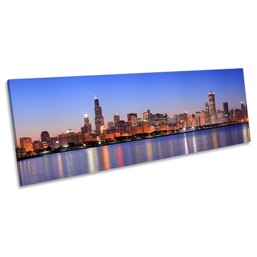 Chicago City Skyline Illinois - Wrapped Canvas Panoramic Print