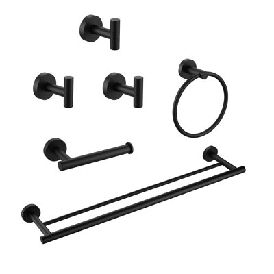 Ensemble de 6 accessoires de salle de bain, 60 x 13 x 4,8 cm, acier inoxydable chromé poli : porte-serviettes, anneau, support et 3 crochets