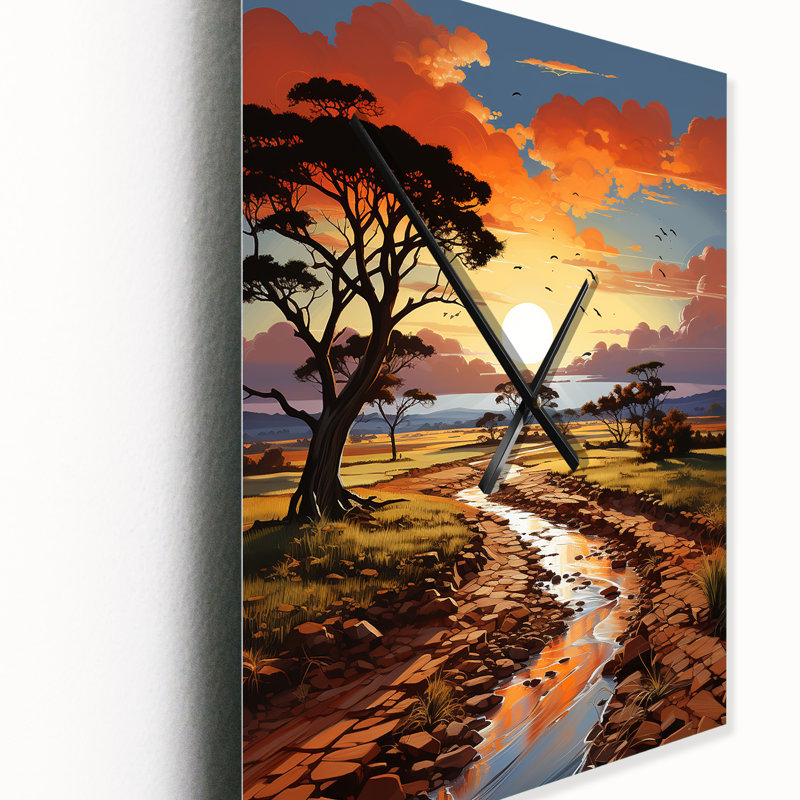 Baobab Tree Landscape I - Horloge murale florale surdimensionnée, Très grand