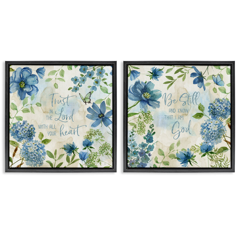 Trust Be Still Hydrangea Blue, ensemble de 2 toiles flottantes encadrées par Nan, Cadre flottant noir de jais