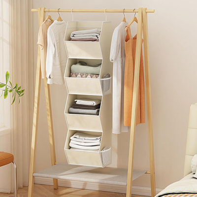 1pcs Hanging Closet Organizer 4 Shelf Collapsible Bedroom Closet Organizers and Storage Hanging with Mesh Pockets for Clothes, Fabric Hanging Storage Bins for Wardrobe Closet Organization and Storage