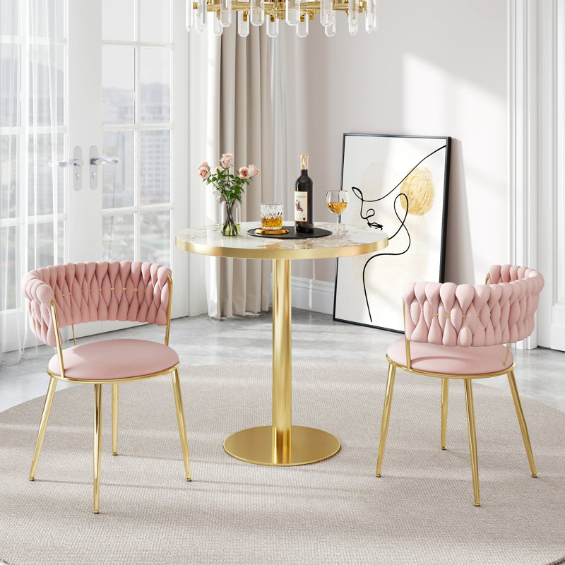 Ensemble de table de salle à manger moderne 3 pièces avec chaise de salle à manger Weavon, Rose/Or