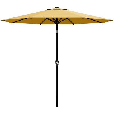 Parasol de terrasse de 9 pi avec table de marché ronde à 8 nervures avec manivelle et bouton-poussoir inclinable, 9 pi, jaune