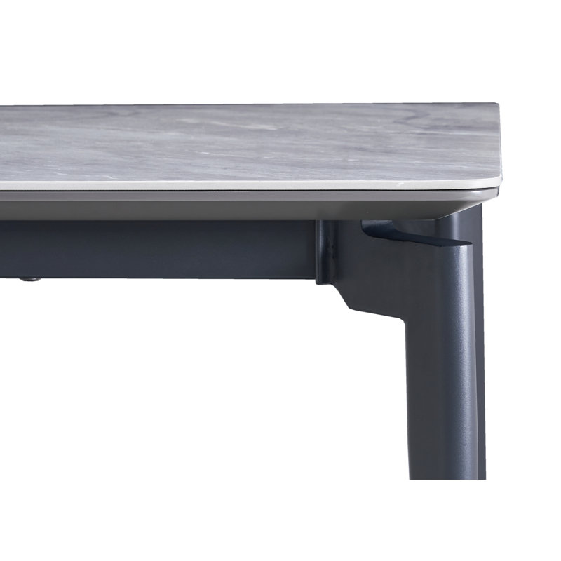Table de roche brillante avec pieds noirs, table de salle à manger en pierre frittée, table de salle à manger pour 6 à 8 personnes