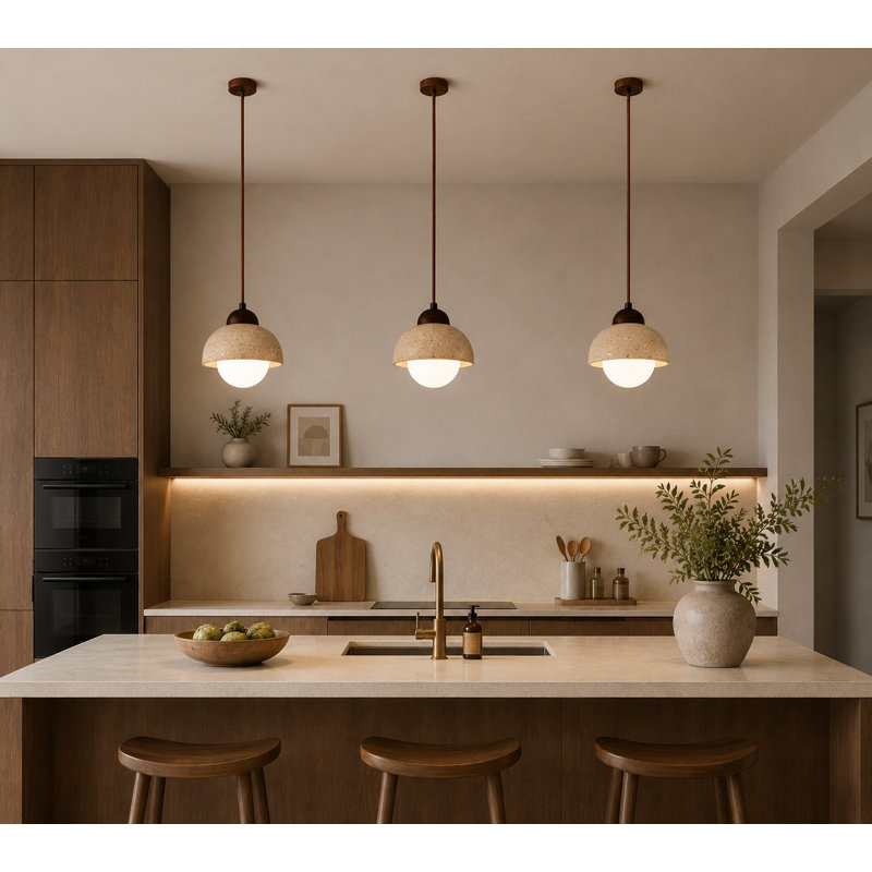 Modern Natural Stone And Wood Pendant Light