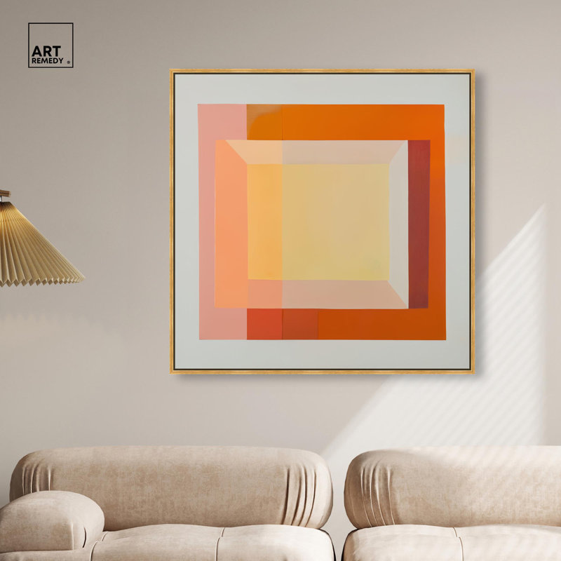 Art géométrique moderne sur toile Minimal Color Blocks II par Art Remedy, H 41 po x l 41 po, Cadre flottant doré