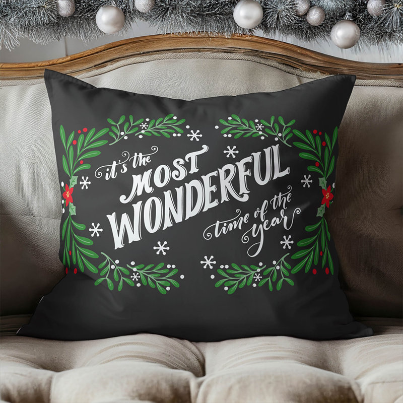 Coussin décoratif d'intérieur It's It's the Most Wondeful Time of the Year Seasonal, Floral gris anthracite, Carré 18 po