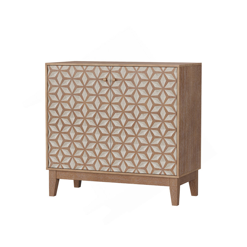 Un buffet de 31,5 pouces de conception géométrique, une armoire décorative avec 2 portes et des tablettes réglables, une armoire décorative en bois avec espace de rangement, idéale pour le salon, la cuisine et la salle à manger.