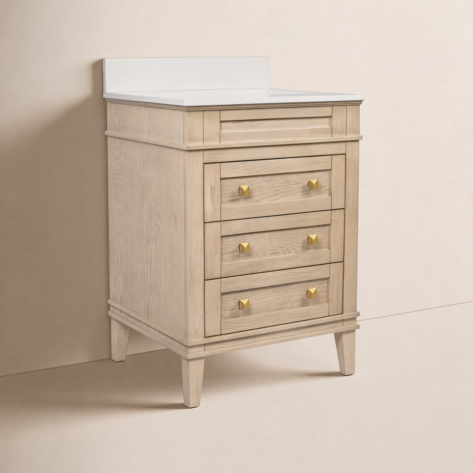 24'' Single Bathroom Vanity, Engineered White, Greige Oak