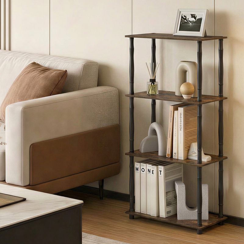 Decorius Etagere Bookcase, Amber Pine/Black, (4 Shelves) 43.25" H x 23.6" W x 11.6" D