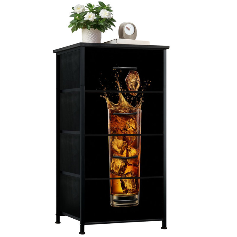 Commode pour chambre à coucher avec 4 tiroirs de rangement Whisky Glass Ice Cubes Splashing Amber Liquor