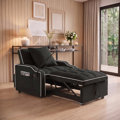 3-in-1 Sleeper Sofa Chair Bed, Adjustable Backrest Recliner with Phone Holder USB Type-C Ports and Side Pockets for Small Space Living Room Bedroom