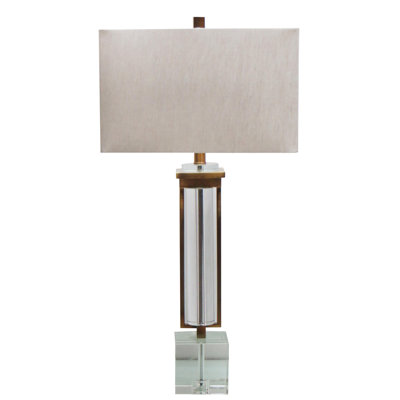 Lampe de table transitionnelle en bronze antique et cristal 1 lumière