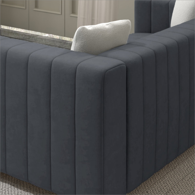Causeuse en velours à accoudoirs carrés 62,6 po Clifford, Gris, Argent argent, H 27,56 po x l 62,6 po x P 33,86 po
