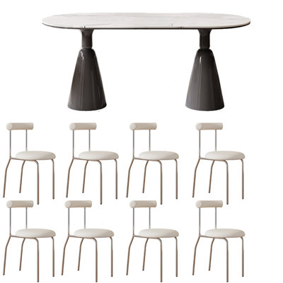 Light Luxury Rock Panel Oval Dining Table Sets.
