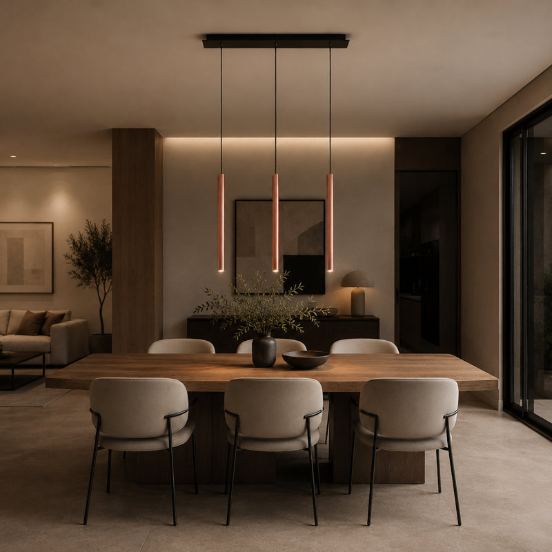 Luminaire suspendu linéaire à 3 lumières pour îlot de cuisine Baileyton, Cuivre