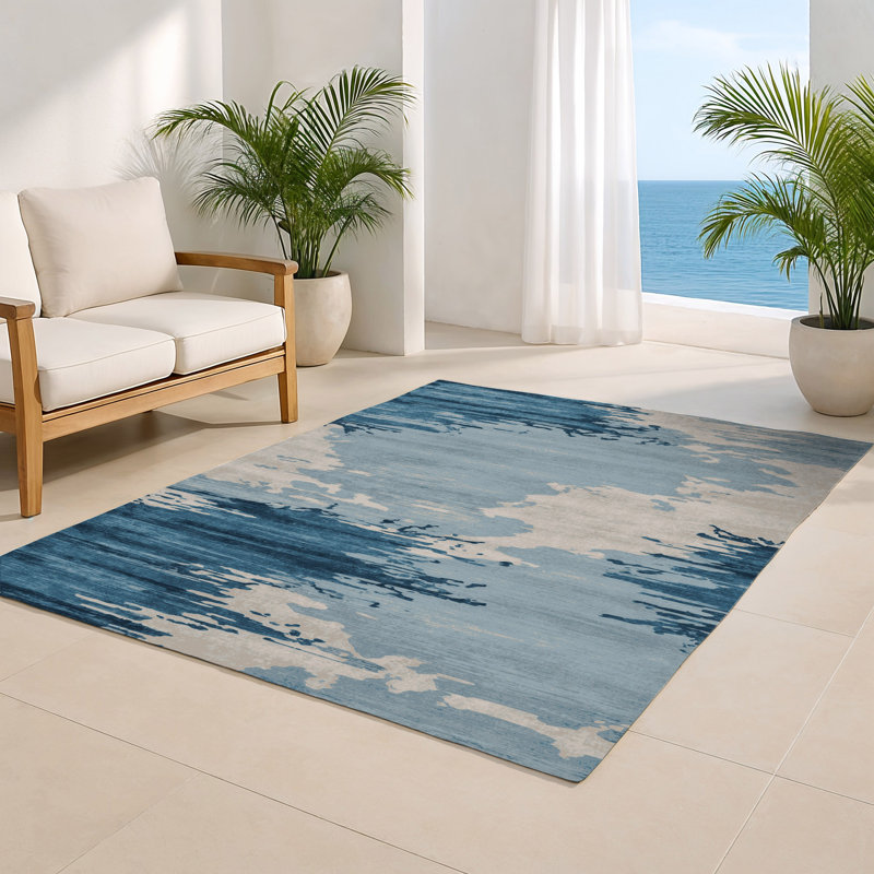 Watercolor Grey Indoor and Outdoor Area Rug, Rectangulaire 2 pi x 3 pi