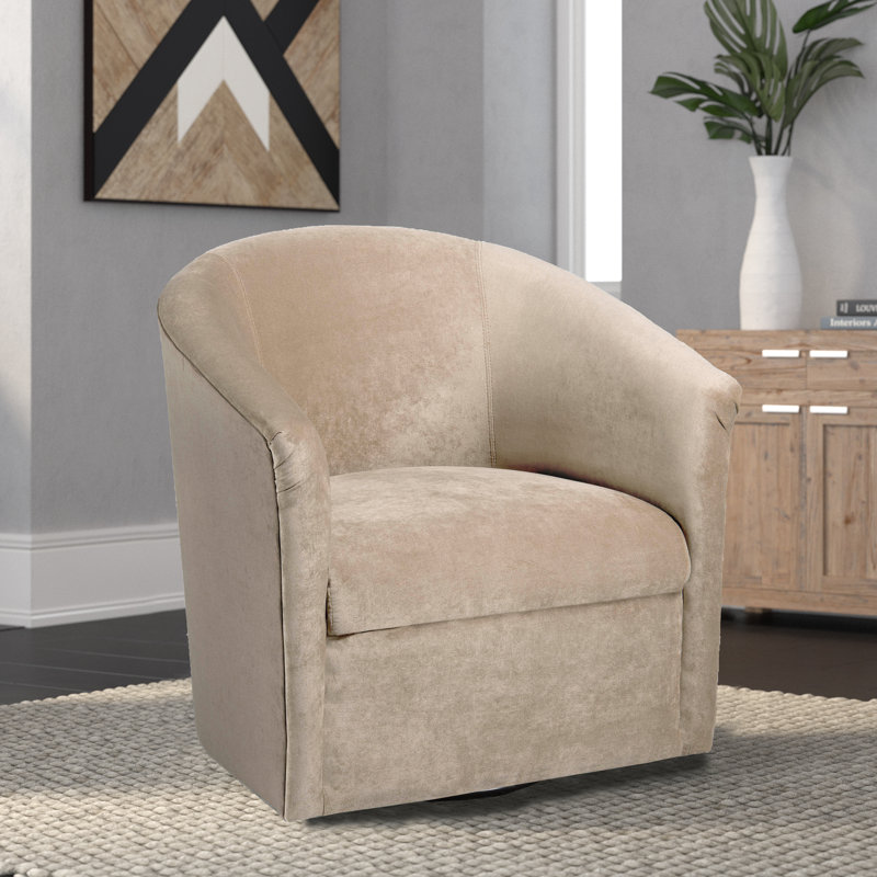 Fauteuil pivotant 76 cm L x 75,5 cm P x 76 cm H, revêtement en microfibre de polyester, 1 pièce, beige, base pivotante à 360°