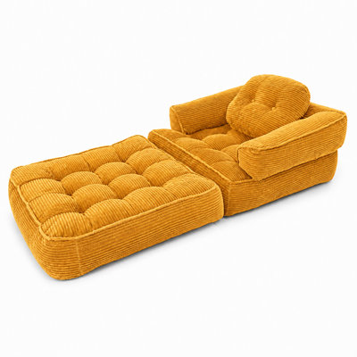 2-in-1 Convertible Corduroy Chair Bed with Ottoman, Pull-Out Sleeper Armchair Lounge Chair, Thick Tufted Cushion 30D High-Density Foam Accent Chair for Living Room, Bedroom, Apartment