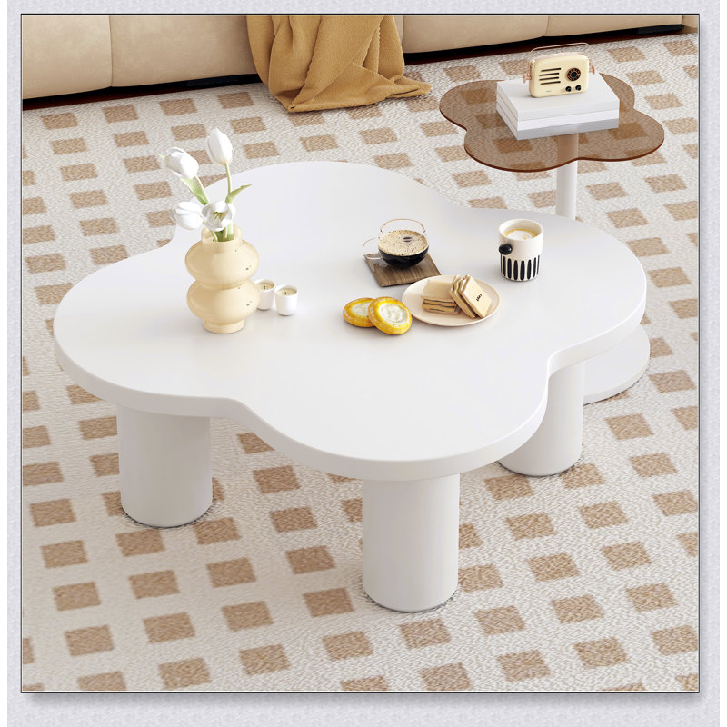 Ensemble de 2 tables basses modernes en forme de pétales de forme irrégulière avec pieds à colonnes romaines et plateau en verre pour le salon