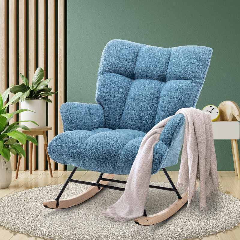 Chaise berçante de chambre de bébé à bascule, fauteuil oscillant rembourré pour le salon, la chambre à coucher, Bleu