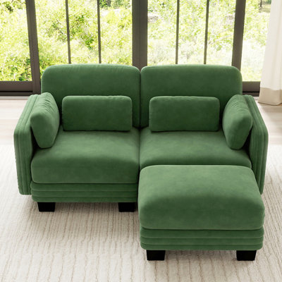 Canapé modulaire minimaliste modulaire Channel, 2 places avec repose-pieds mobile et coussins de siège épais et confortables