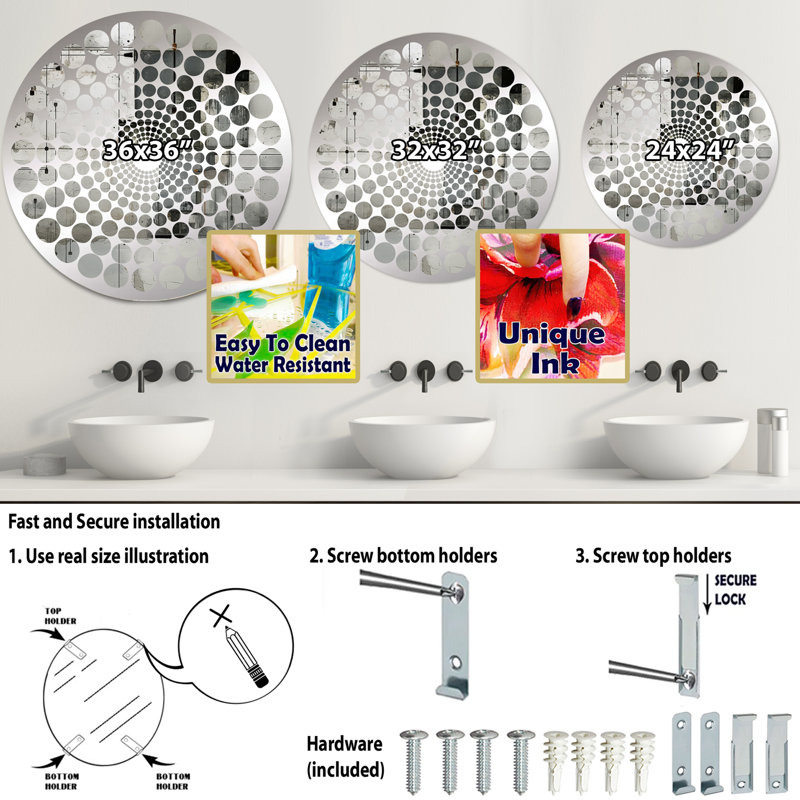 Tranquillité industrielle - Cercle de miroir décoratif à pois radiaux, 31,4 po x 31,4 po