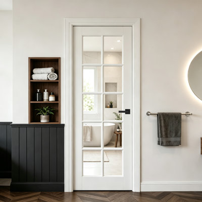 Interior Door White 10 Lite Clear Glass Pantry Door With Black Door Handle Single Door Slab Modern Glass Door For Home Office And Room Divider