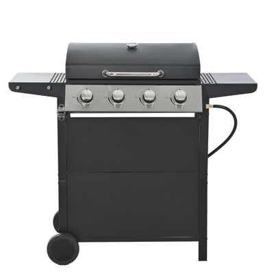 Barbecue au propane avec 4 brûleurs en acier inoxydable, 34 000, deux tablettes et des roues portatives pour le brûleur de barbecue de la cour, des tables, des roues, un capteur de température dans la cour