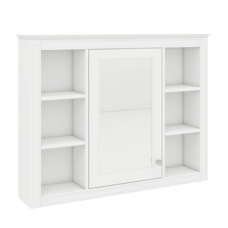 Armoire à pharmacie murale 35 po x 27,5 po avec miroir et 6 tablettes ouvertes, Blanc