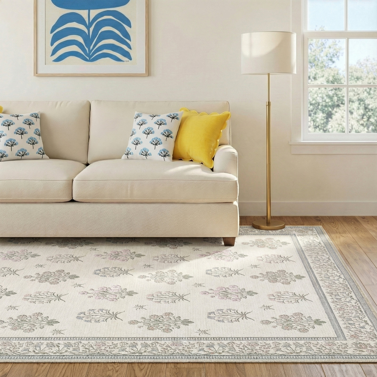 Myla Machine Washable Floral Area Rug, Rectangle 6'7" x 9'