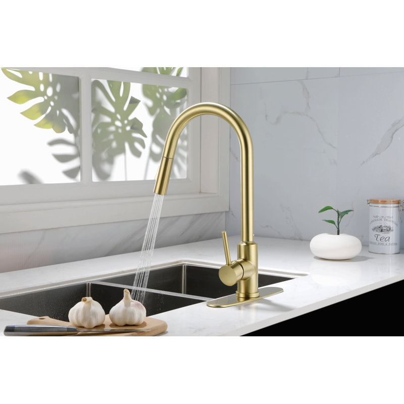 Robinet de cuisine avec douchette extractible, Doré