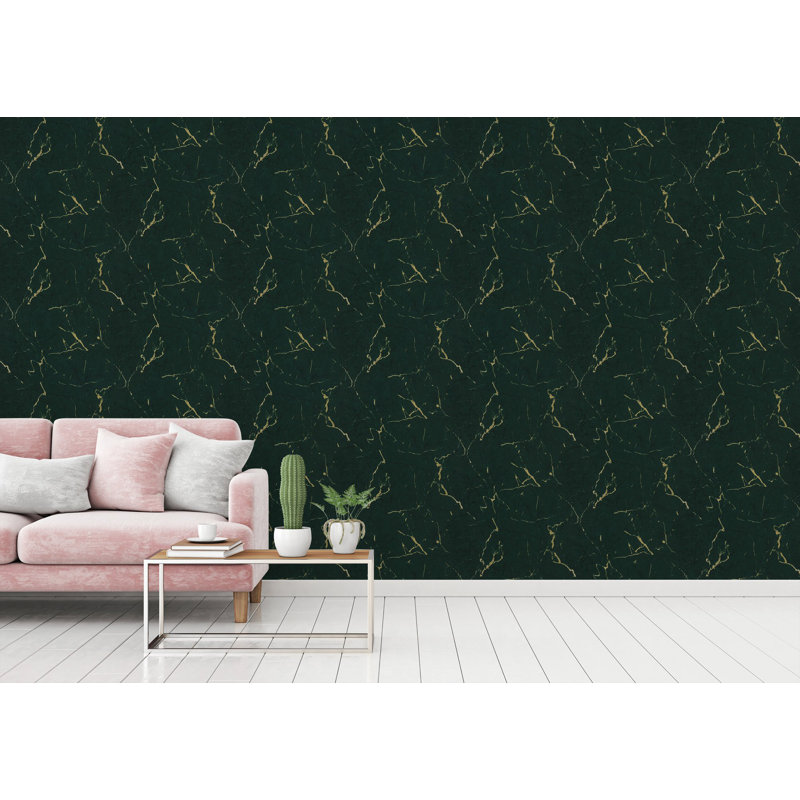 Bricks and More Collection Luxurious Metallic Marble Wallpaper Roll, Green/Gold
