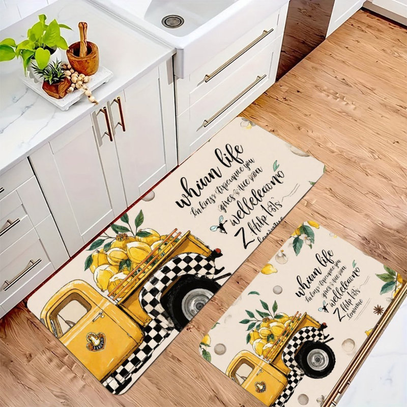 Ensemble de 2 tapis de cuisine antidérapants et jaune citron