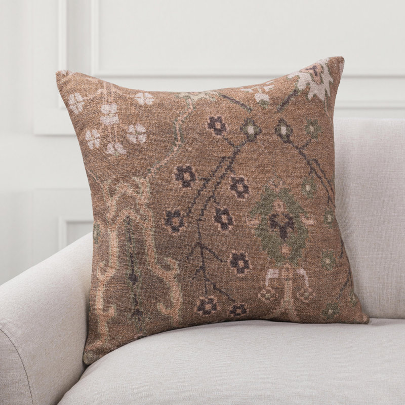 Bungalow Linen Floral Pillow Cover & Insert, Brown/Green Floral, Square 22"