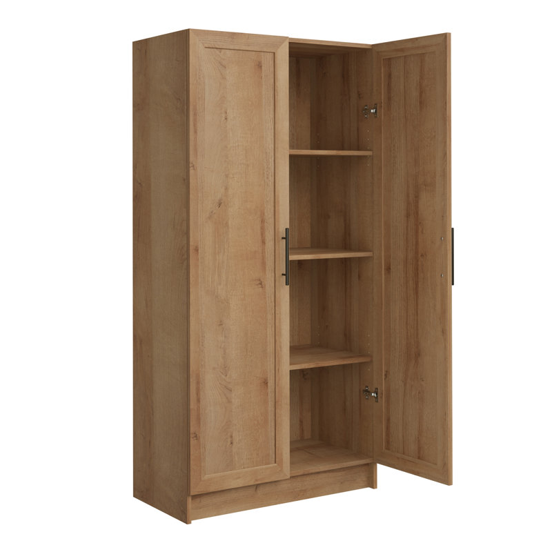 Grande armoire de rangement Watse de 65 po avec portes à panneau, garde-manger, armoire de salle à manger avec 2 tablettes réglables et 1 fixe, armoire d'appoint de salon autoportante, P 16,75 po x l 32 po x H 65 po, chêne naturel