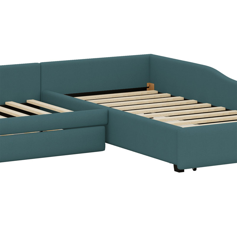 Upholstered Double Daybed With Trundle And Drawer, Green