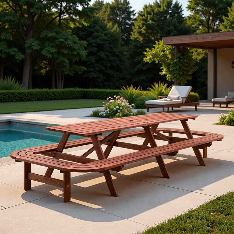 14-16 Persons Picnic Table With Benches And Umbrella Hole