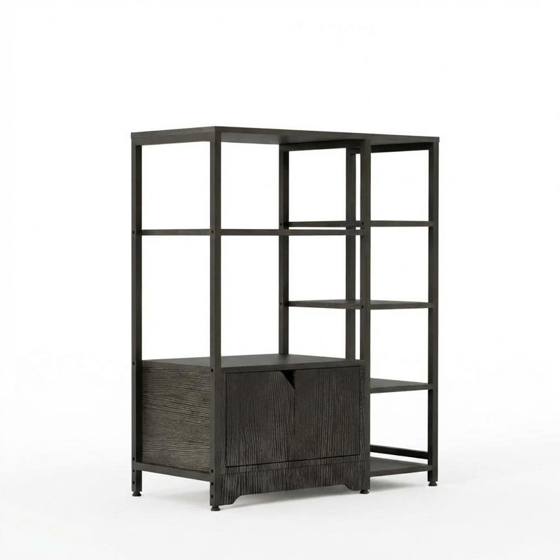 38 inch Black Multifunctional 5-Tier Freestanding Bookshelf Modern Metal Fram Storage Drawers, Satin Black