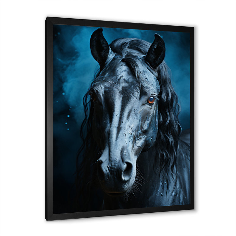 «Blue Horse Vibrant Blue Equine II», reproduction sur toile, Cadre photo noir, H 20 po x l 12 po x P 1 po